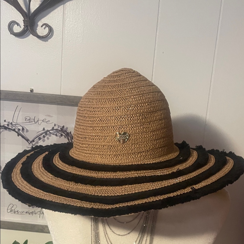 Betsey Johnson Tan and Black Striped Hat